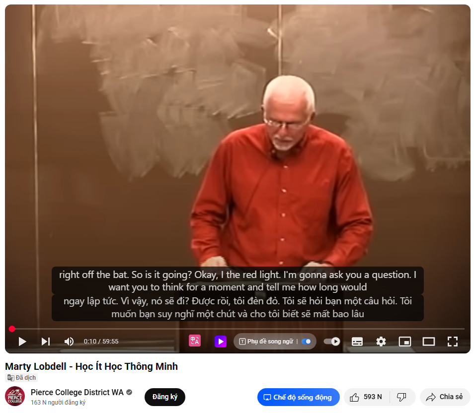 Video của giáo sư Marty Lobdell nói về Học ít và học thông minh